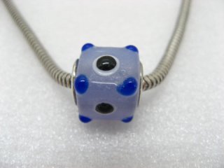 50 Purple Murano Cubic Glass European Beads With Blue Dots