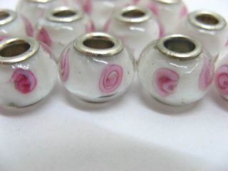 100 White Murano Flower Round Glass European Beads