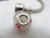 1X White Pink Murano Round Glass European Beads 925 Silver Core