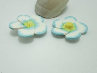 50Pcs Blue Fimo Beads Frangipani Flower Jewellery Finding 40mm