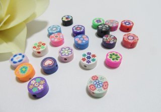 200 Polymer Clay Flat Round Beads Charms 7-8mm Dia.