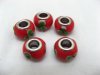 100 Red Murano Flower Round Glass European Beads