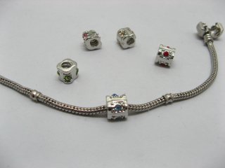 20 Metal Thread European Beads With Rhinestone