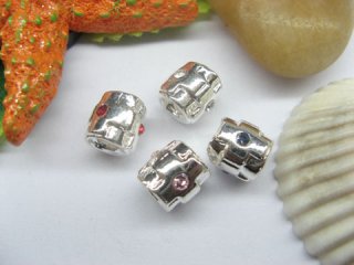 20 Silver Barrel European Thread Bead with Rhinestone pa-m21