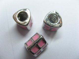 10 Pink Enamel Metal Thread European Beads pa-m186