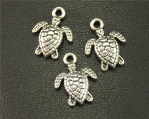 200 Silver Plated Metal Turtle Beads Pendants Jewellery Finding