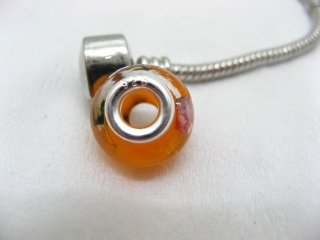 1X Orange Murano Round Glass European Beads 925 Silver Core