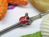 10 Red Rose Enamel European Thread Beads with Rhinestone