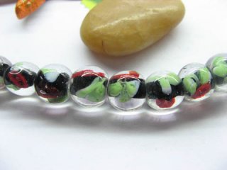 10 Strands Black Round Lampwork Glass Beads 13x11cm