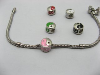 20 Metal Enamel Bagua Thread European Beads