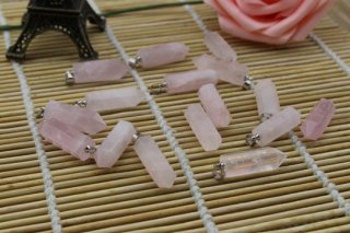 50X Rose Quartz Pendant Hexagon Prism Bead Charm for Necklace