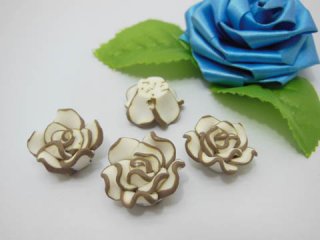 195 Coffee White Fimo Rose Flower Beads Jewellery Findings 2cm