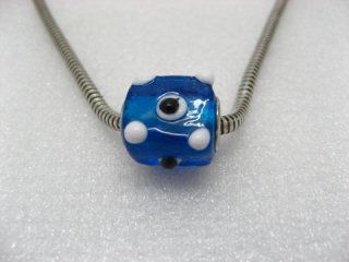 50 Blue Murano Cubic Glass European Beads With White Dots