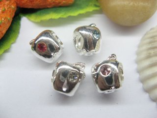 20 Silver Apple European Thread Beads with Rhinestone pa-m210