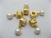 50X 18K Golden Plated Barrel European Beads With Pearl Dangle