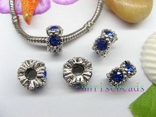 20pcs 18 KGP Beads Inlay 5 Royal Blue Crystal Fit European Beads