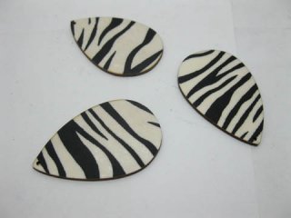 100 Zebra-Stripe Teardrop Wooden Beads 55mm long