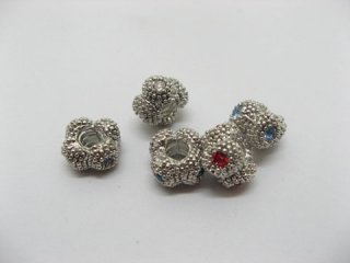 20 Alloy Dotted European Thread Beads with Rhinestone