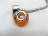 1X Orange Murano Round Glass European Beads 925 Silver Core