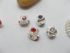 20 Silver Barrel European Thread Beads with Rhinestone