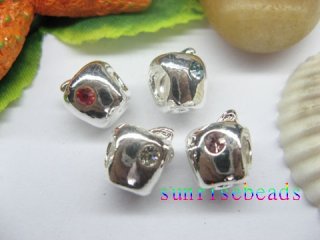 20pcs Silver Apple Beads Inlay 2 Crystal Fit European Beads
