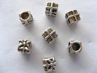 100 Silver Plated Alloy Square European Beads ac-sp378