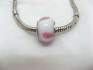 100 White Murano Flower Round Glass European Beads be-g315