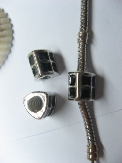 10 Black Enamel Metal Thread European Beads pa-m185 - Click Image to Close