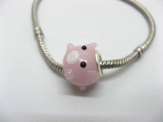50 Pink Pig Murano Glass European Beads be-g414