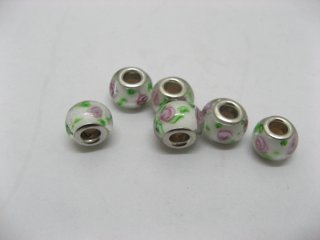 100 White Murano Flower Round Glass European Beads be-g351