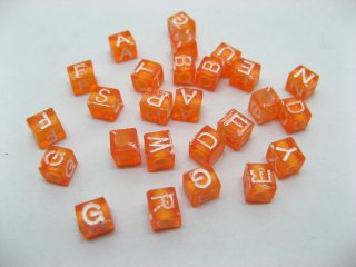 2500 Orange Alphabet Letter Cube Beads 6mm