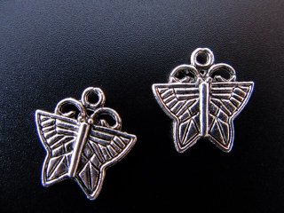 100 Silver Plated Metal Butterfly Beads Pendants 17x17mm