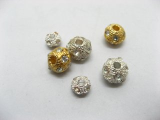 50 Assorted Silver&Golden Rhinestone Spacer Beads Balls ac-sp589