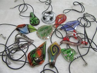 12 New Necklace with Foil Beads Pendants Set Assorted