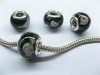 100 Black Round Glass European Beads pa-g42