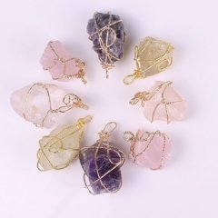 5X Unground Natural Gemstone Nugget Charm Pendant NO Chains