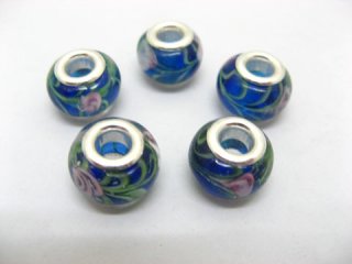 100 Blue Murano Round Glass European Beads be-g388