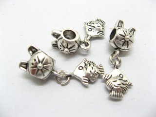 250 Silver Charms Fit European Beads with Fish ac-sp447