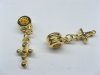 10 Golden Bail Thread European Beads with Latin Cross Dangle