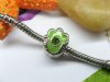 10 Green Enamel Hand European Thread Beads with Rhinestone