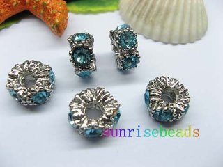 20pcs 18 KGP Beads Inlay 5 Lake Blue Crystal Fit European Beads