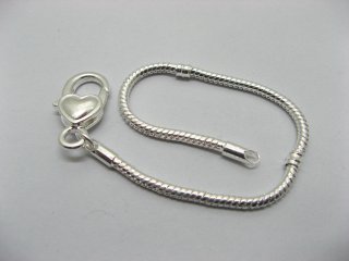1X Sliver Heart Clasp European Bracelet 19cm ac-str217