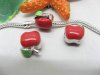 10 Enamel Red Apple Thread European Beads