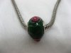 100 Green Murano Round European Glass Beads with Rose