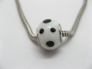 150 White Murano Black Dots Round Glass European Beads be-g293