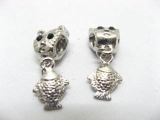 20 Alloy Cat Thread European Beads with fish Dangle ac-sp552