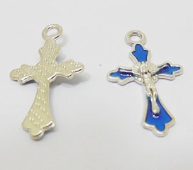 100X Enamel Blue Cross Pendant Jewellery Finding 3.1x2.8x0.3cm