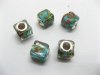 50 Skyblue Silver Cube Glass European Beads