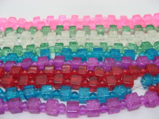 6 Strands Cube&Round Crackle Glass Beads Mixed