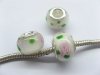 100 White Round Glass European Beads with Rose Printed 100 White Round Glass European Beads with Rose Printed
